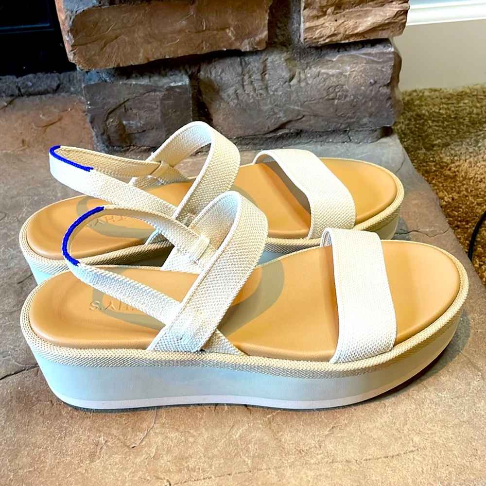 Rothy's Cream and Blue Women's Sandals